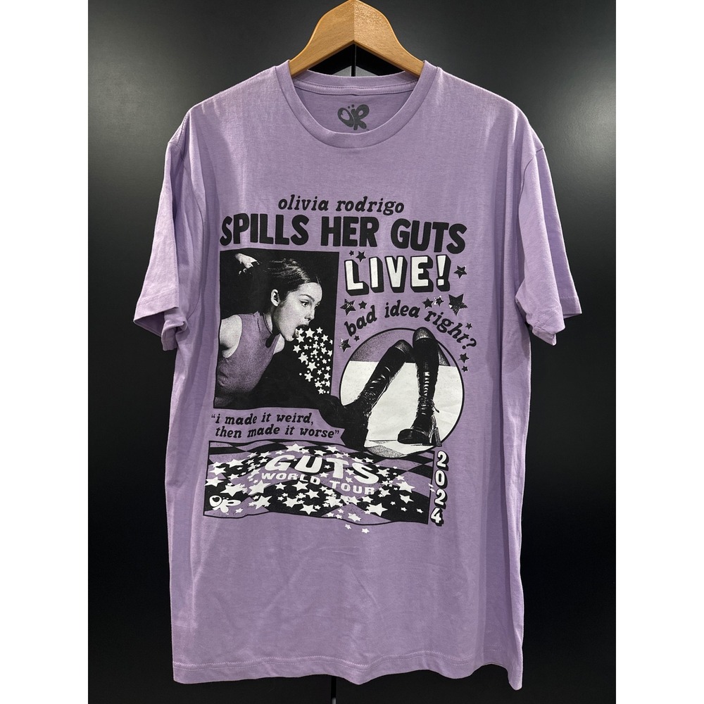 Olivia Rodrigo Guts World Tour 2024 Spills Her Guts Live T-Shirt Purple XL
